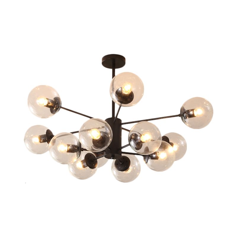 Amber/Blue/Clear Glass Spherical Chandelier Light Post Modern 6/8/10 Lights Black Pendant Lamp for Bedroom