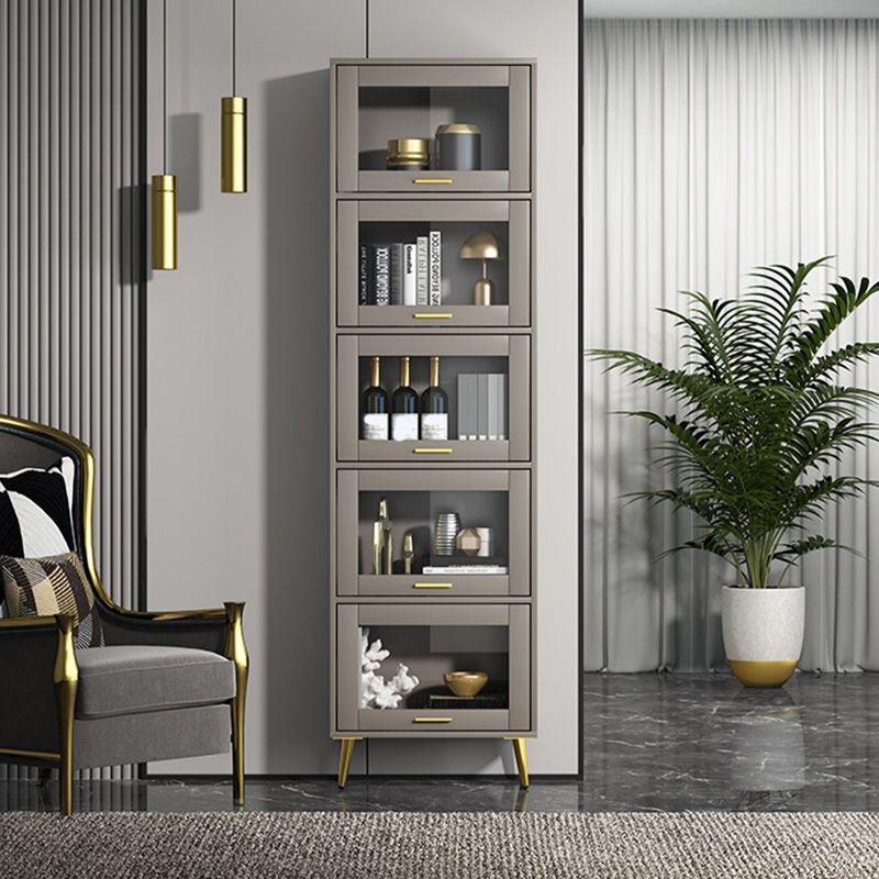 Glam Champagne/White Closed Back Standard Wood Shelf Bookcase for Living Room