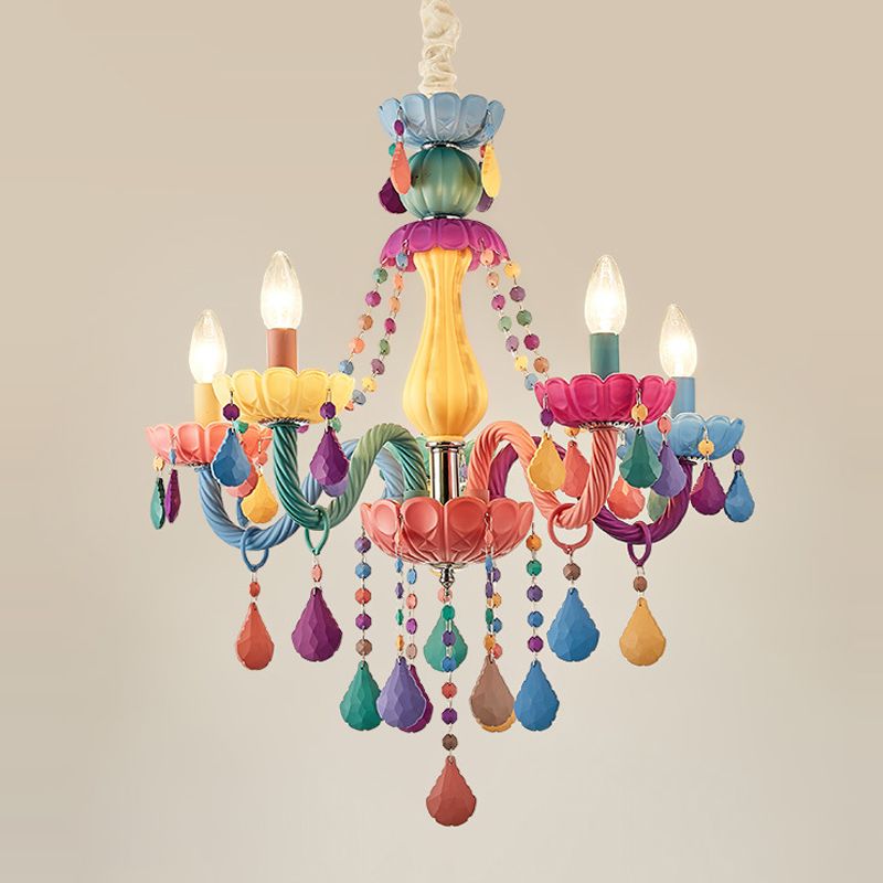 Multi Light Candle Branch Hanging Light Modern Style Crystal Hanging Lighting for Bedroom