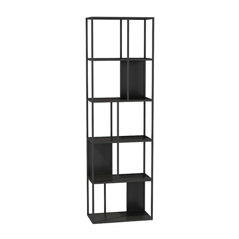 Modern Open Bookcase with Metal Rectangular Shelves for Study Room