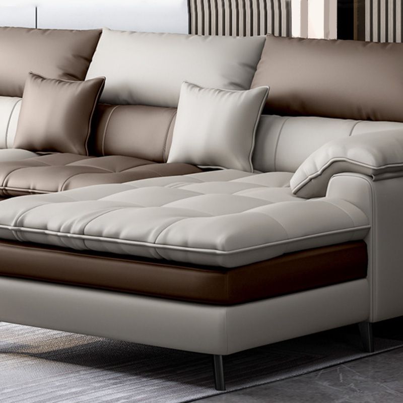 Faux leather Sectional Pillow Top Arm Beige Sectional for Living Room