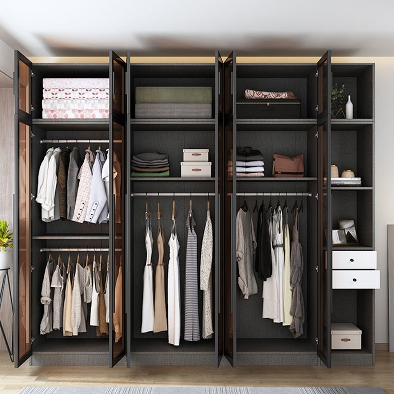 Contemporary Style Wardrobe Gray Wood Wardrobe Closet with Shelves