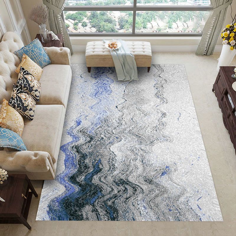 Fancy Grey Area Rug Abstract Pattern Polyester Area Carpet Non-Slip Backing Rug for Home Decor