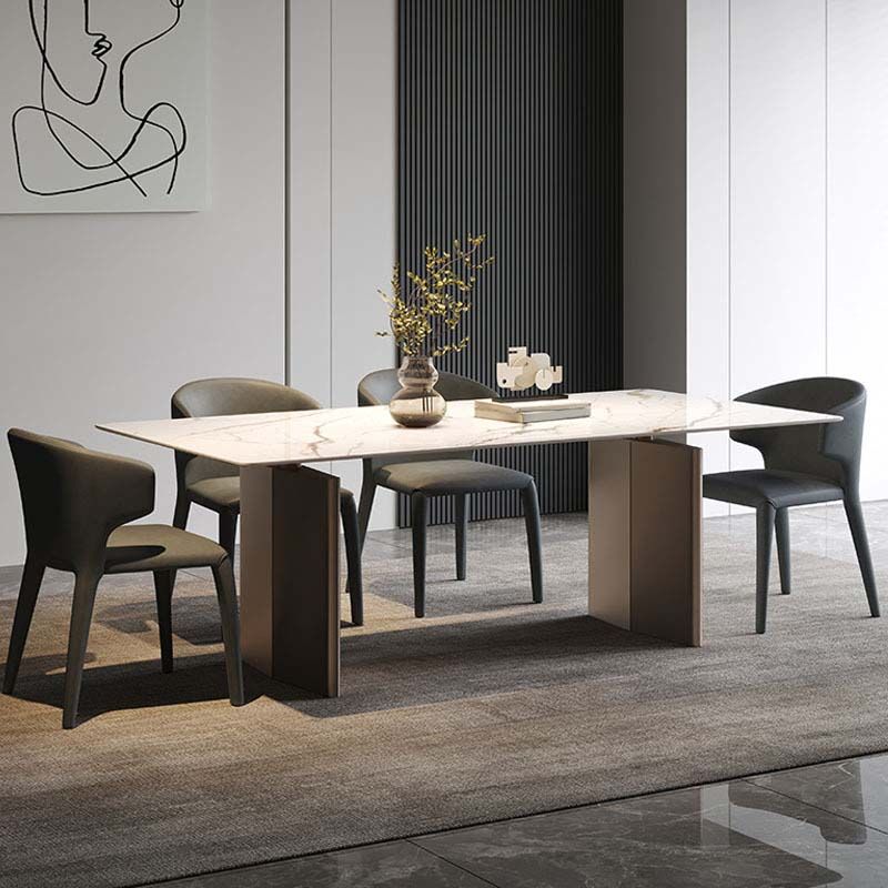 Industrial Dining Sintered Stone Table Dining Rectangle Table with Metal Legs