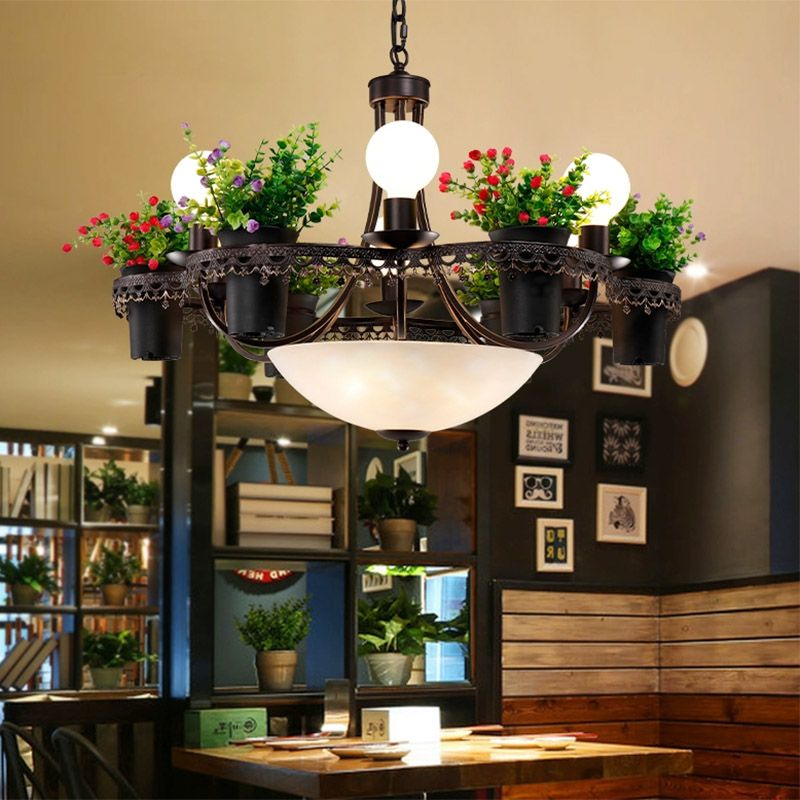 9 luces Bombilla desnuda Candelier Industrial Black Metal Led Flower Light para restaurante