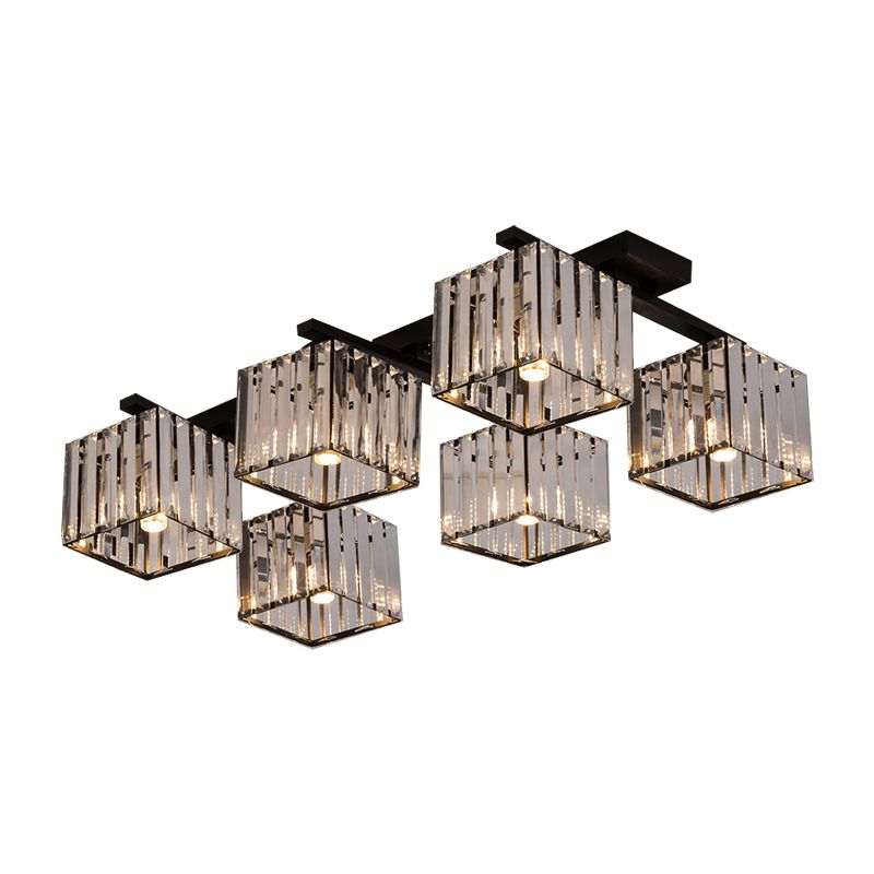 Accesorio de techo para sala de estar, barra de cristal de tres lados, cuadrado moderno, semiempotrado, 4/6/9 luces, en dorado/negro