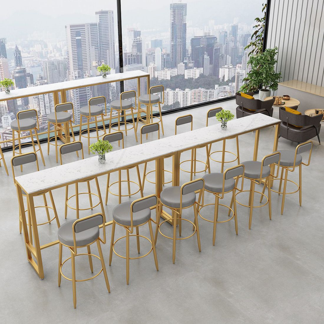 Faux Marble Bar Stool and Table Set 1/4 Pieces Counter Height Set