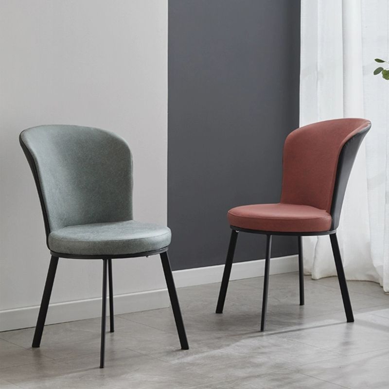 Glam Style Upholstered Armless Side Chair Metal 4 Black Finish Legs Solid Back Chairs
