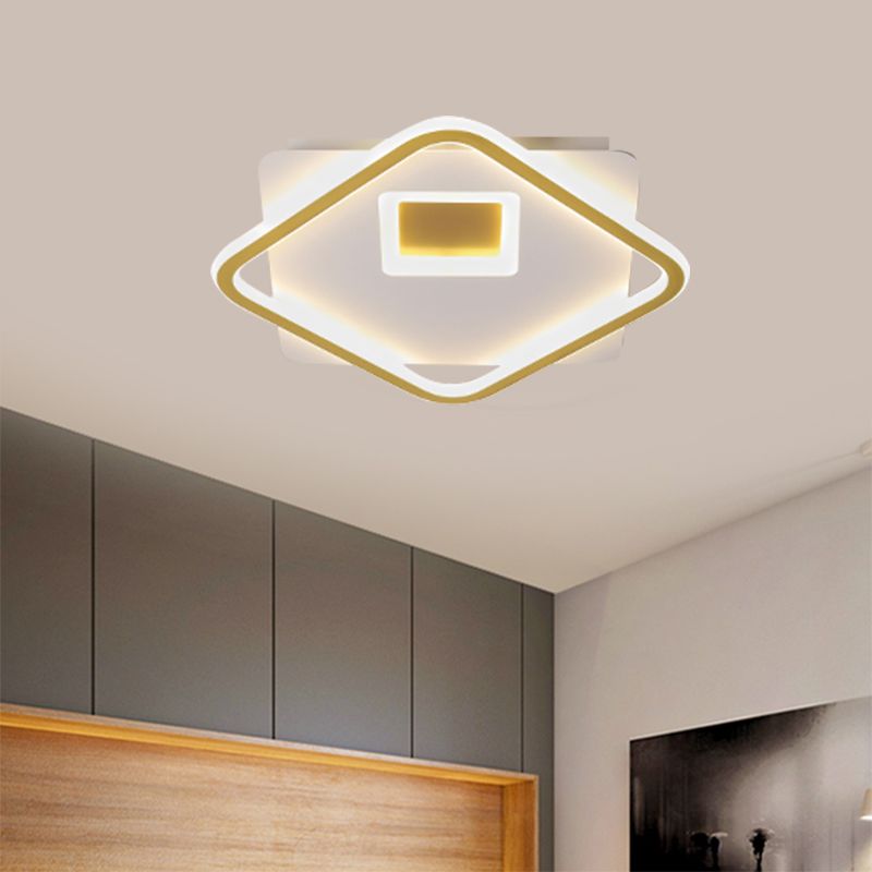 Simple Squared Flush Light Fixture Acrylic LED Bedroom Ceiling Lighting in Gold, 16.5"/20.5" W