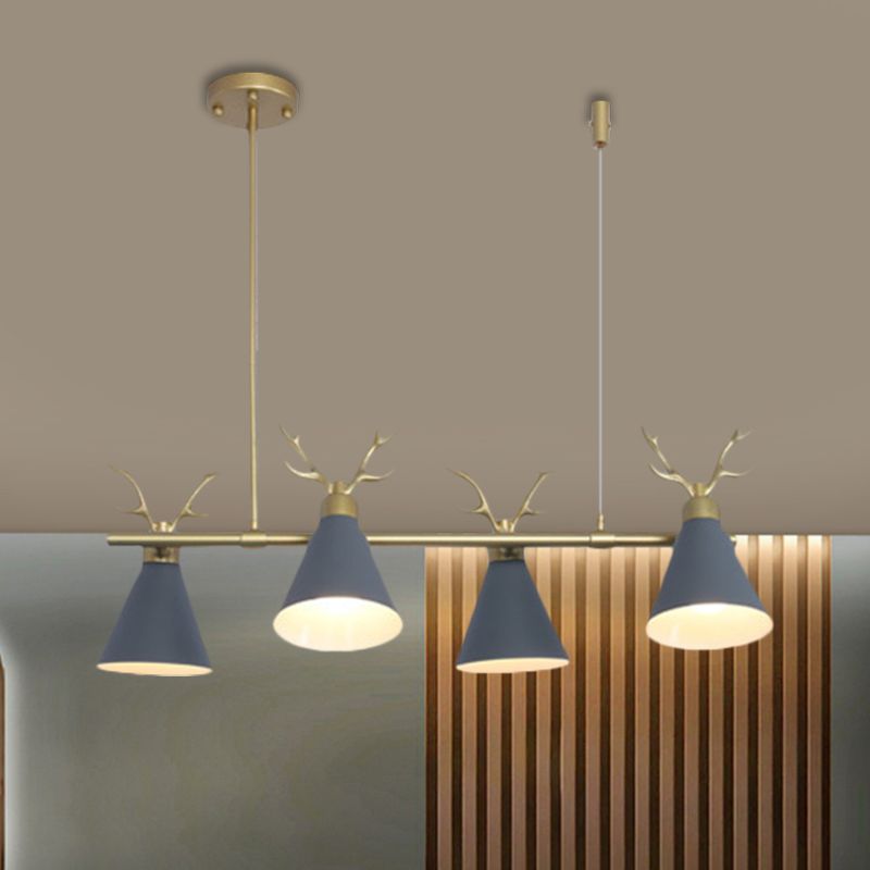Restaurant Antler Design Island Lighting Metal Triple Light Nordic Black/Gray/White Chandelier