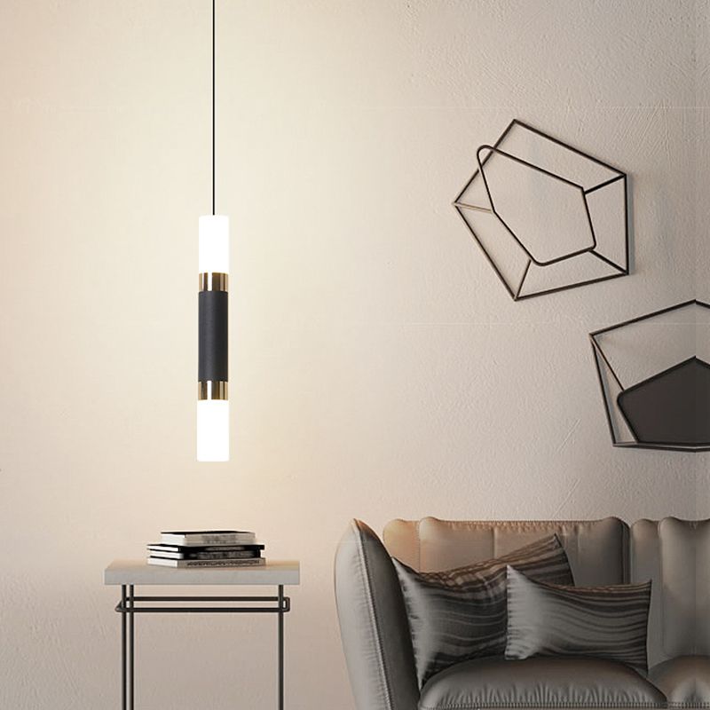 Black Cylindroid LED Pendant Light in Modern Simplicity Wrought Iron Hanging Lamp with Acrylic Shade