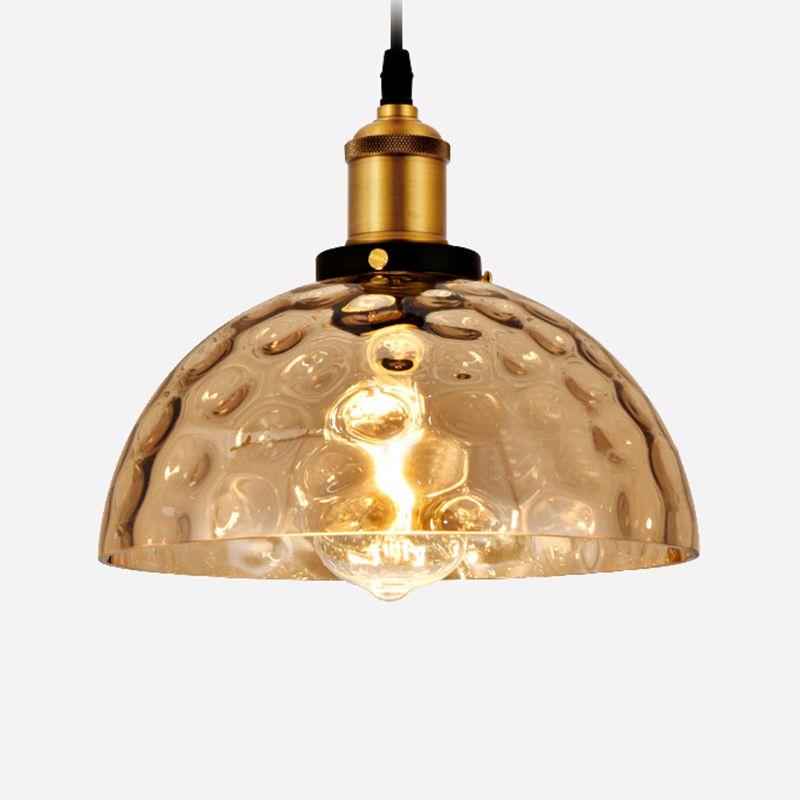 Rippled Glass Shaded Drop Lamp Loft Style 1-Light Dining Room Ceiling Suspension Light