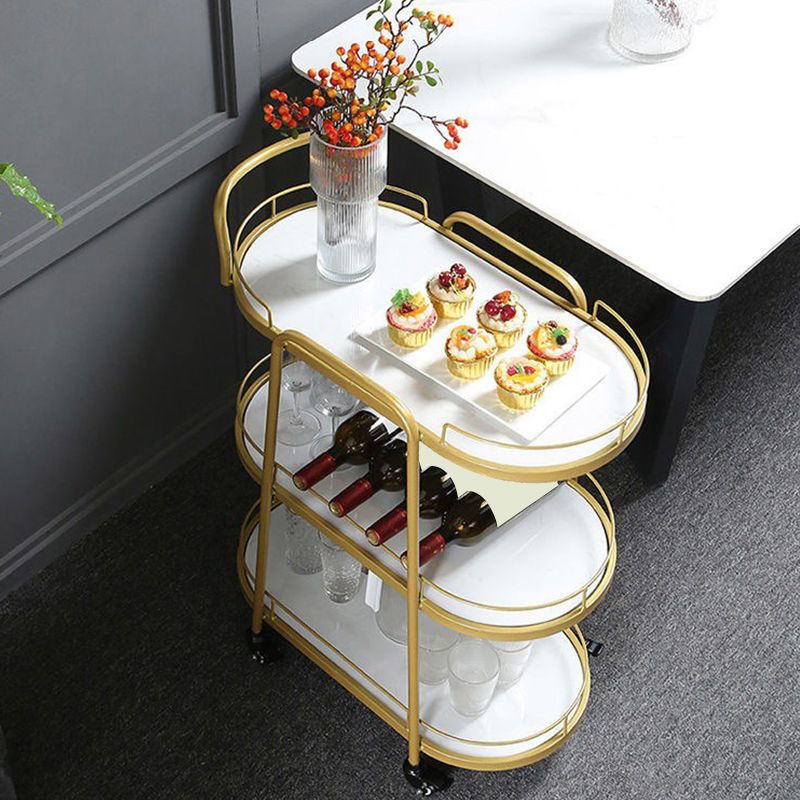 Contemporary Oval Prep Table Rolling Metal Prep Table for Kitchen