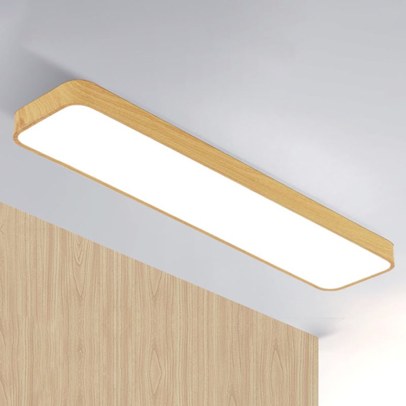 Light-Wood Grain Rectangle Flush Lamp Minimalistic LED Aluminum Flush Mount Ceiling Light