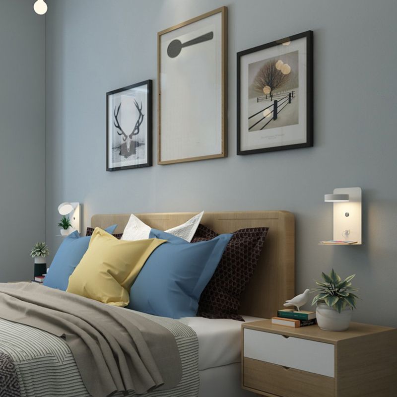 Bedside Reading Wall Light Rotatable Nordic LED Sconce with Shelf and USB Charging Port