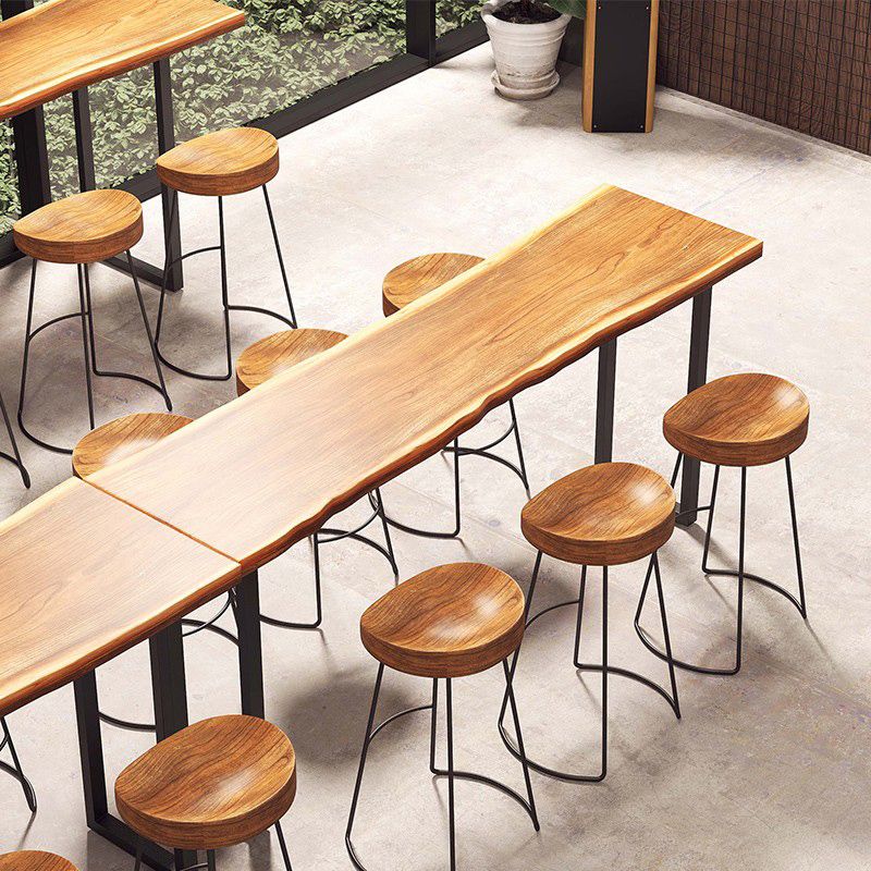 Industrial Rectangle Bar Height Table Solid Wood Top Bar Table for Dining Room