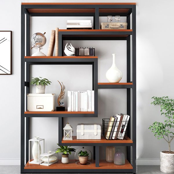 Geometric Book Shelf Wooden and Metal Bookcase for Home Office