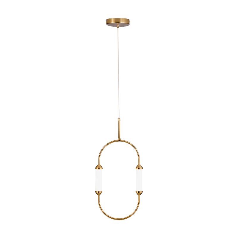 Oblong Metal Hanging Lighting Simplicity LED Gold Pendant Light Fixture with Tube Acrylic Shade