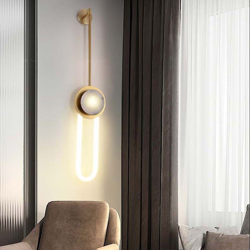 Gold LED Wall Sconce 1 - Light Brass and Stone Modern Wall Armed Sconce