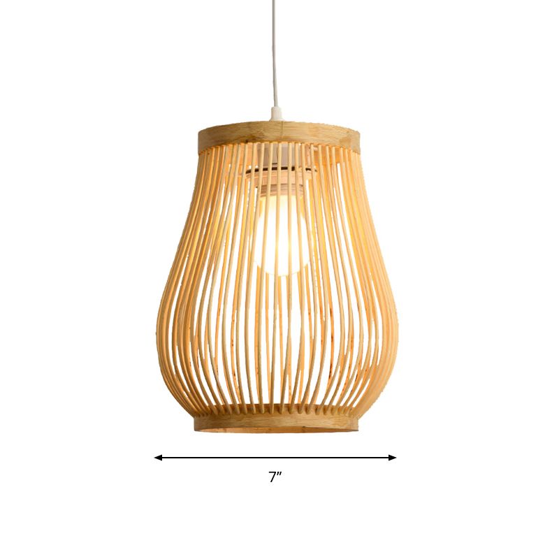 Bambus gewebter Schatten Anhänger Deckenleichter Asiatischer Stil 1 Glühbirne Beige Hanging Lampe, 7 "/8" breit