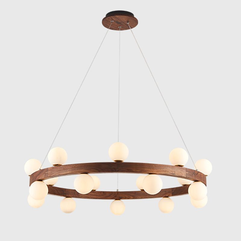 Brown Chandelier Light Fixtures Modern Multi-Head Hanging Lamps with White Glass Shade