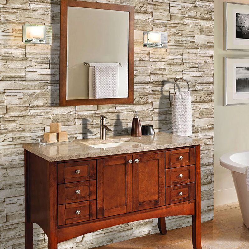 Rustic Brick Rock Wallpaper Roll PVC Self Sticking Light Brown Wall Covering for Bedroom