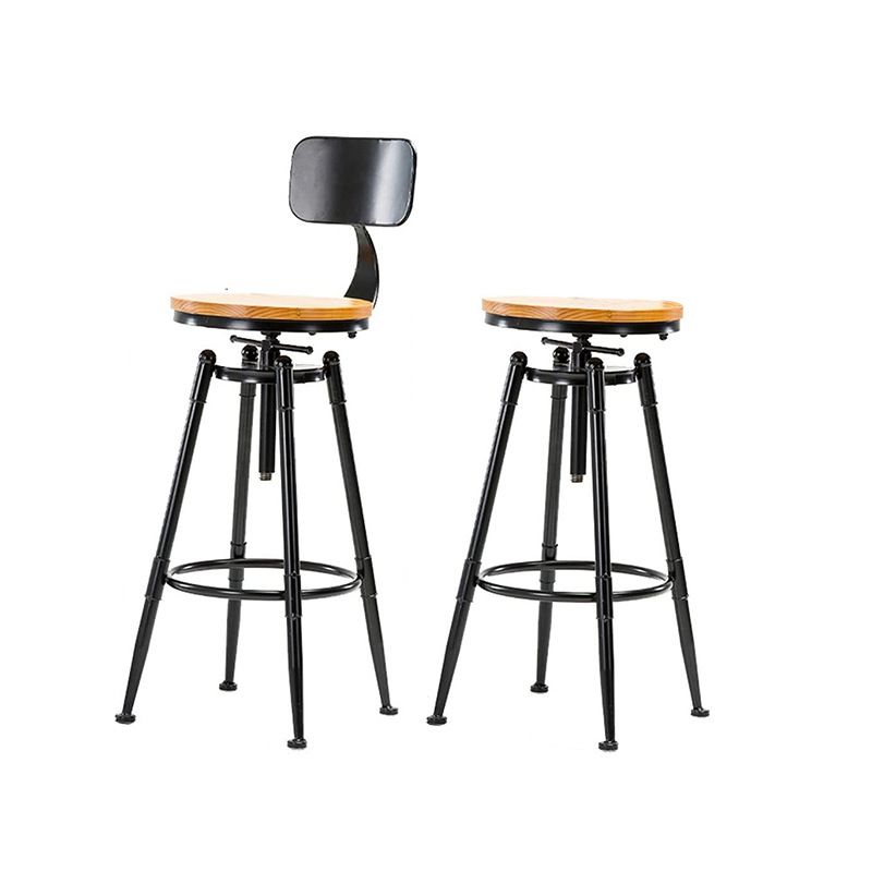 Modern Style Bar-stool Round Seat with Footrest Iron Legs for Kitchen Bar