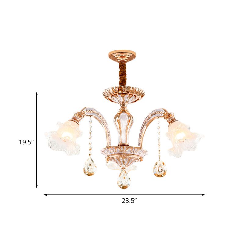 3/6 Heads Floral Ceiling Chandelier Traditional Gold Crystal Hanging Pendant Lamp for Bedroom