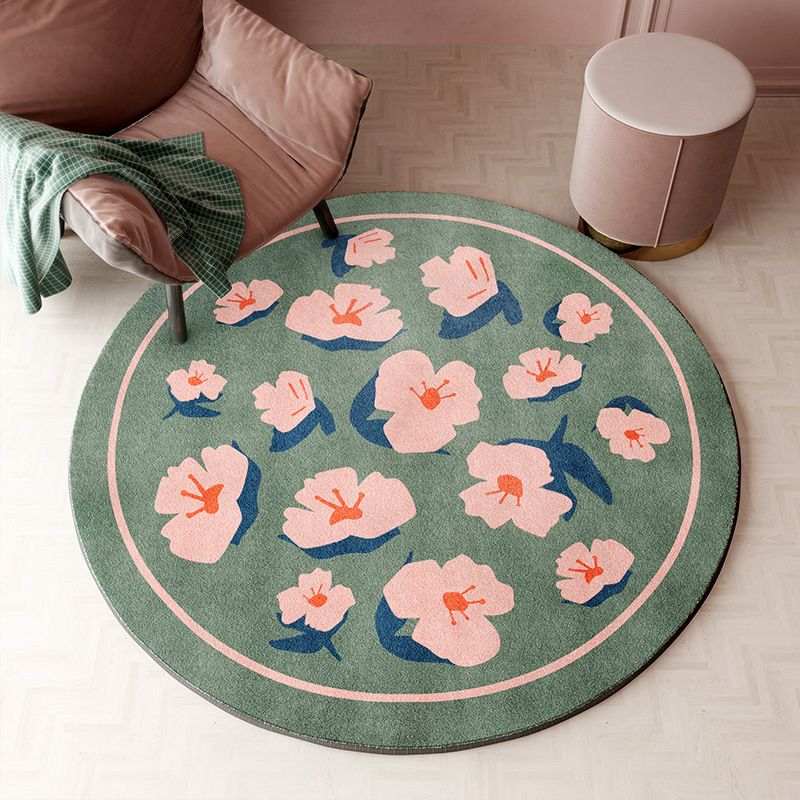Green Flower Carpet Polyester Modern Area Carpet Stain Resistant Carpet for Home Decor