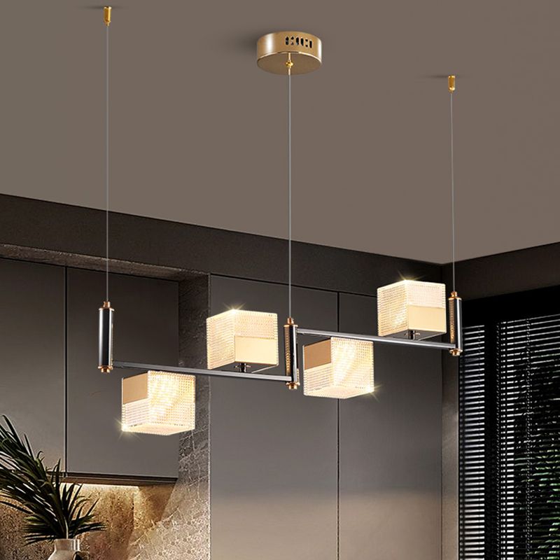 4-Light Cube Island Lights Contemporary Acrylic Island Ceiling Light
