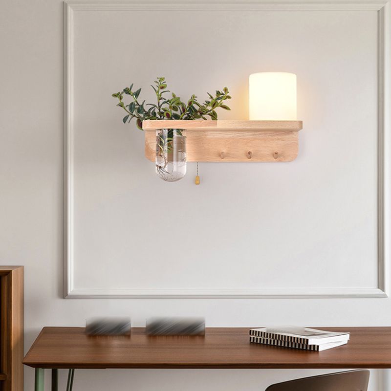 Japanese Style Wooden Wall Lamp Geometry Wall Light for Bedroom (Flowerpot Not Included)