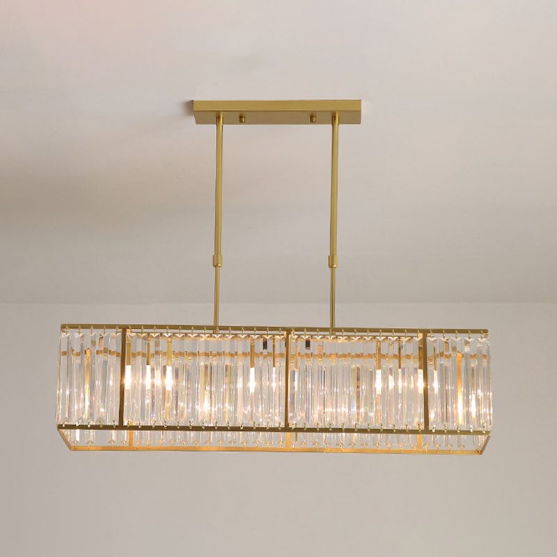 Contemporary Hanging Light Rectangular Island Lighting with Crystal for Dining Room