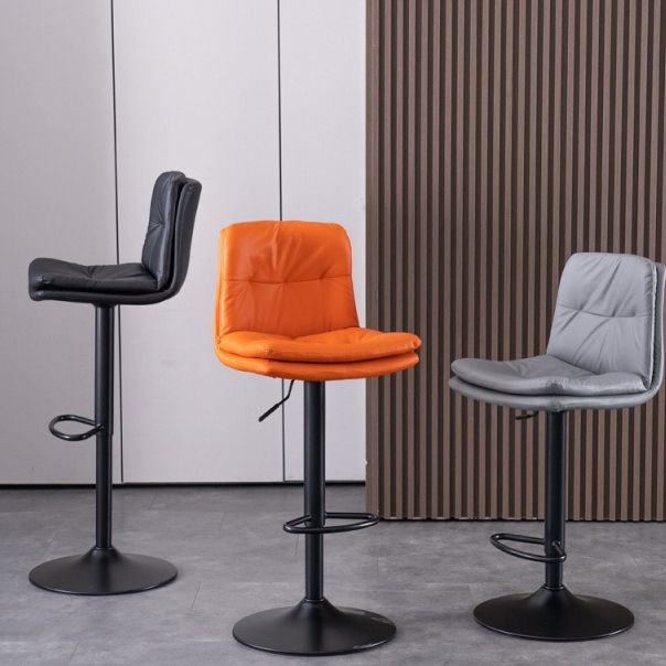 Modern Swivel Adjustable Height Barstool Matte Finish Leather Stool