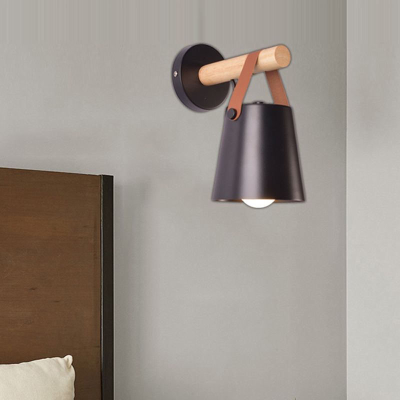 Modernist Wall Sconce Tapered Sconce Light with Metal and Wood for Bedroom