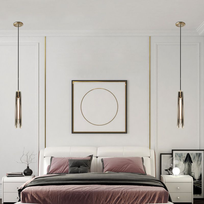 15.3 "Lengte K9 Kristallen Hanglicht Postmoderne stijl Brass Simplicity Lighting Fixture in rookgrijs voor eetkamer