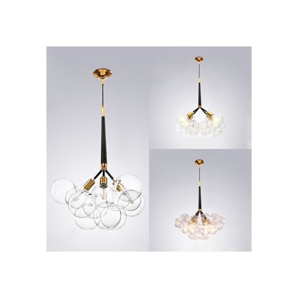 Globe Clear Glass Kronleuchter Beleuchtung zeitgenössischer 3/4/6 Lichter Schwarz/Weiß LED Hanging Deckenlampe
