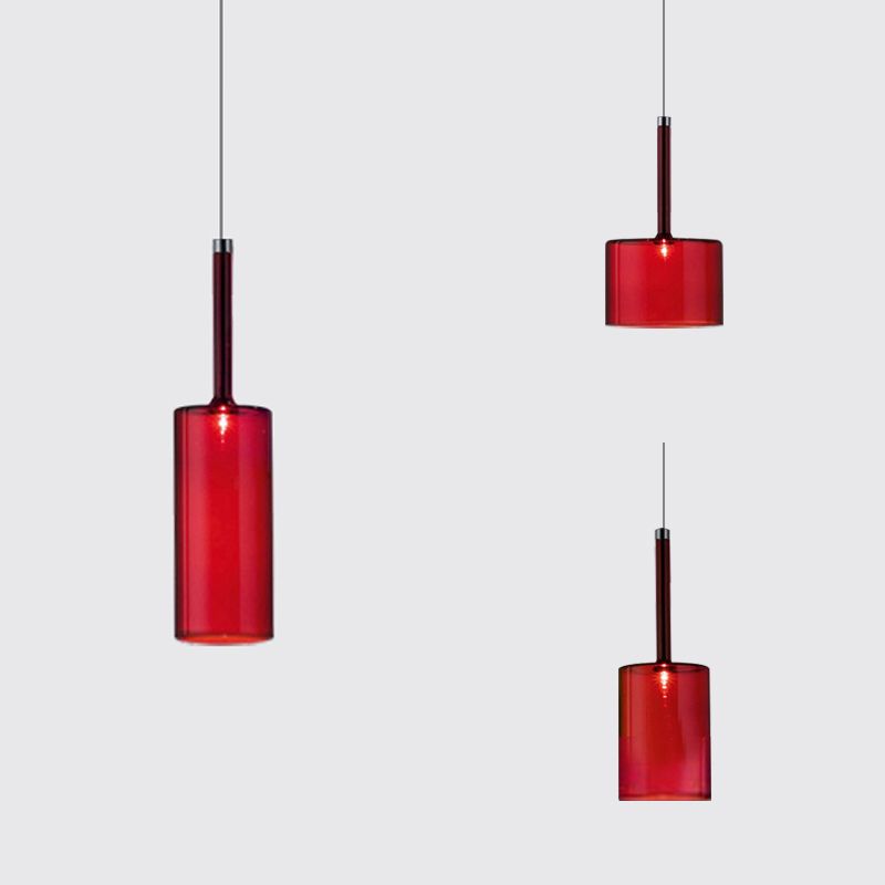 Nickle Zylindrisch/Trommel/lange Säule Suspension Anhänger Modernist 1 hellgrau/rot/orange Glas LED Hängende Leuchte