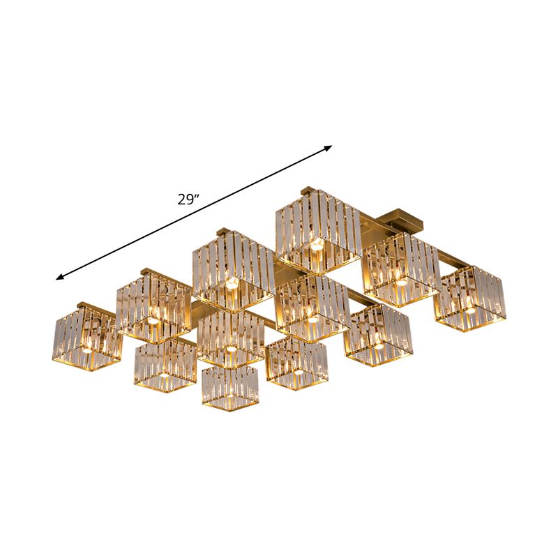 Accesorio de techo para sala de estar, barra de cristal de tres lados, cuadrado moderno, semiempotrado, 4/6/9 luces, en dorado/negro