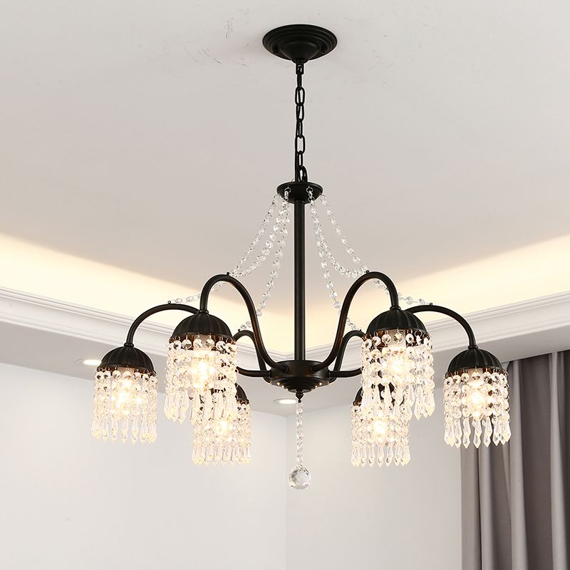 Crystal Tassel LED Chandelier Lamp Country Style Living Room Hanging Light Fixture