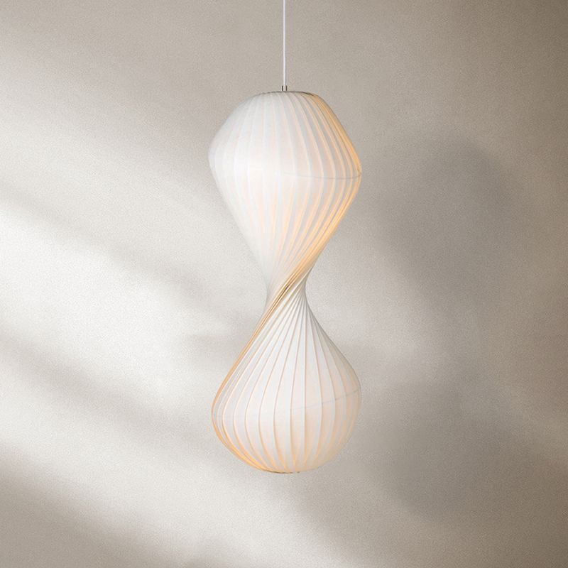 Contemporary Simplicity Designer Pendant Lamp 15.7" Wide Twisted Shaped Silkworm Hanging Light in White