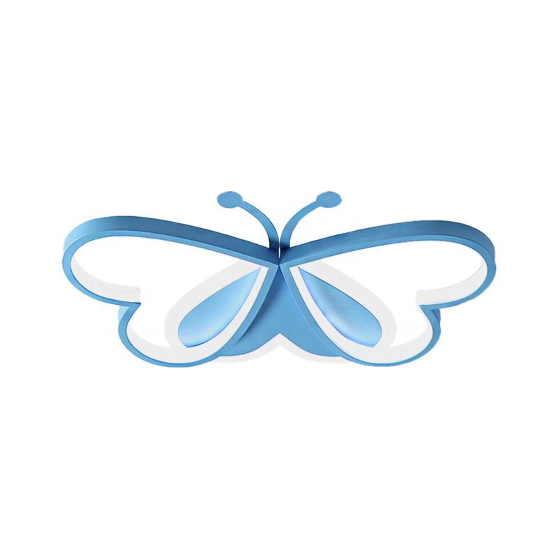 Modern Style Butterfly Flushmount Lamp Metal and Acrylic LED Children Room Ceiling Mounted Light in Blue/Pink