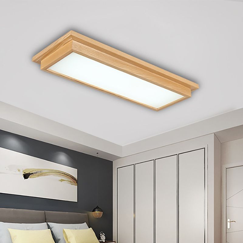 Rectangle Ceiling Mounted Light Modernism Wood Beige LED Flush Mount Lamp in White/Warm/Natural Light with Acrylic Diffuser, 10"/17" Wide