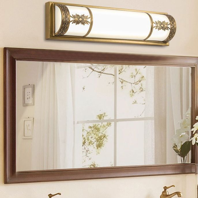Traditional Linear Wall Mounted Lamps Milky Glass Wall Mount Light Fixture for Bathroom