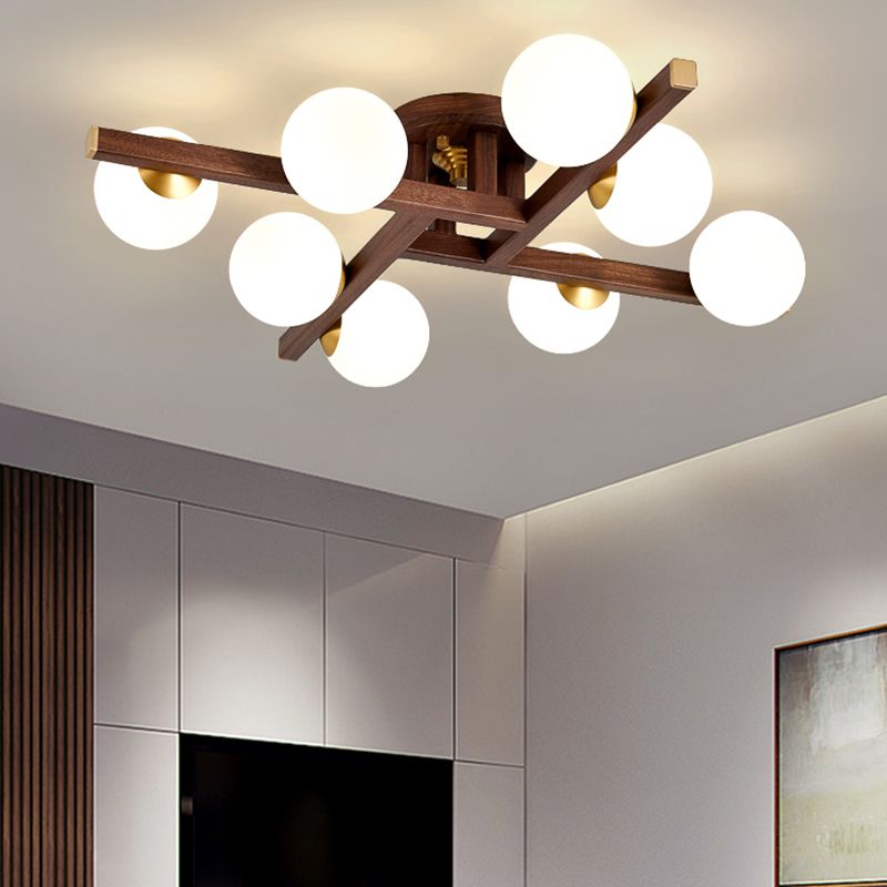 Modern Simple Ceiling Lamp Wooden Ball Shape Shade Ceiling Light for Living Room