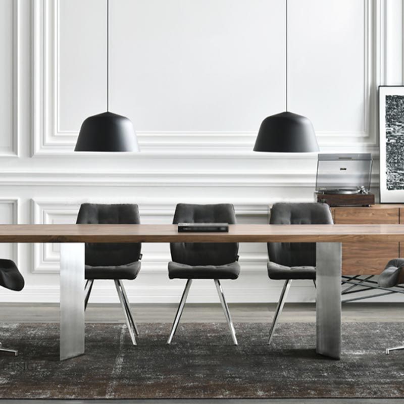 Rectangle Dining Room Table Industrial Kitchen Desk with Double Pedestal