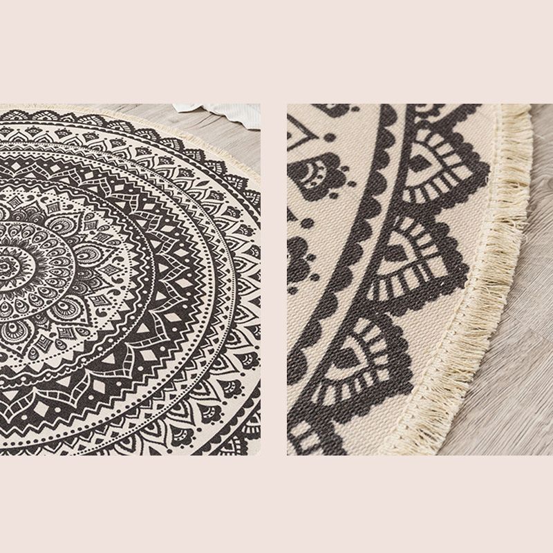 Tapis d'intérieur rond Simple en coton, ton blanc, octogonal, imprimé de fleurs, à franges, pour salon