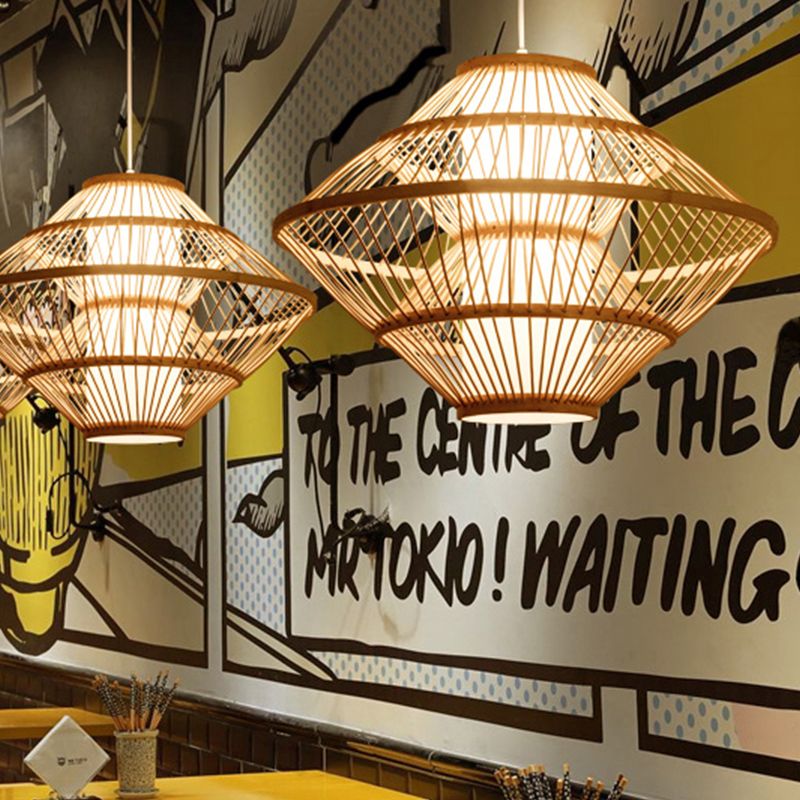 16 "/19,5" W TEAVER PRENDANT LAMP STYLE ASIAN BAMBO 1 LUMIÈRE BEIGE BEIGE LUMIÈRE POUR LE SOIR