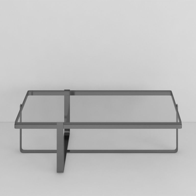 Contemporary Rectangle Glass Top Coffee Table with Steel Cross Base