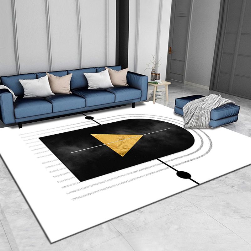 White Rug Polyester Pattern Area Rug Stain Resistant Indoor Rug for Living Room