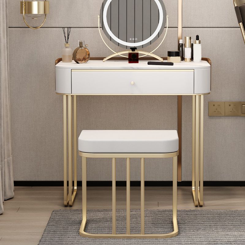 Stone Top Make-up Vanity Luxurious Metal Dressing Table in Grey/White